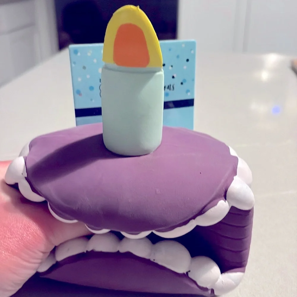 NWT [Buttons & Bones] Celebrations Dog Birthday Cake Squeak Toy Purple w/Candle - Picture 4 of 6